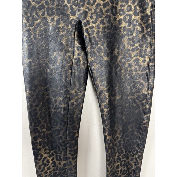 Spanx Leopard Print Metallic Leggings M Stretch High Rise Animal Sheen Mobwife - Picture 4 of 13